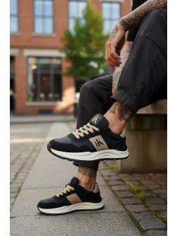 Adidasi barbati casual, negru cu alb A2571